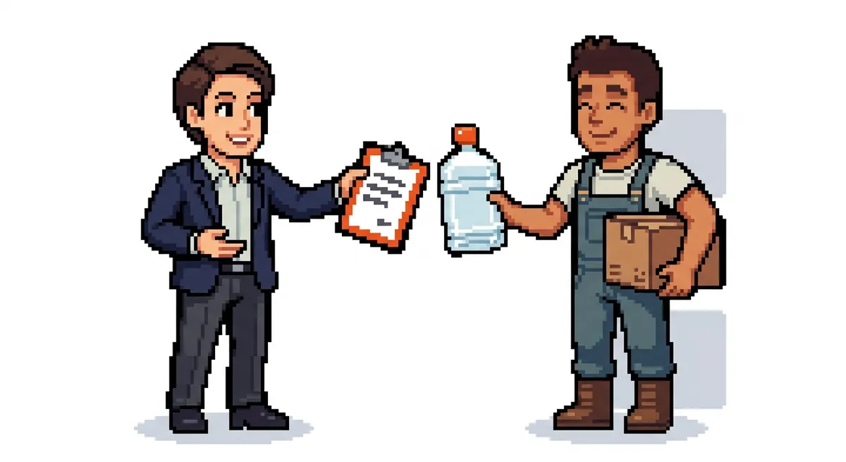 HR che consegna acqua e contratto al magazziniere