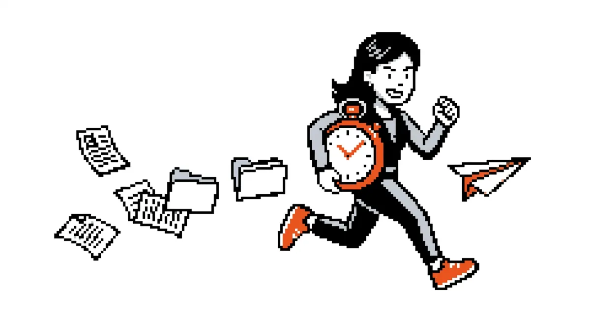 Recruiter in corsa con cronometro pixel art