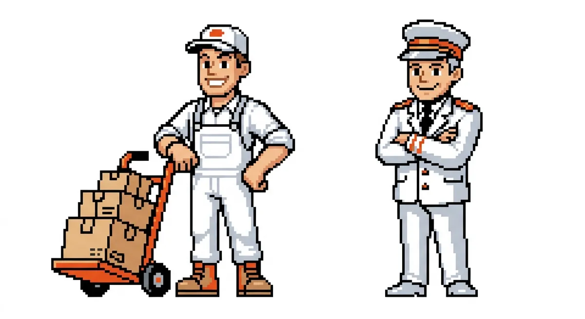 Lavoratori logistica e trasporti in pixel art